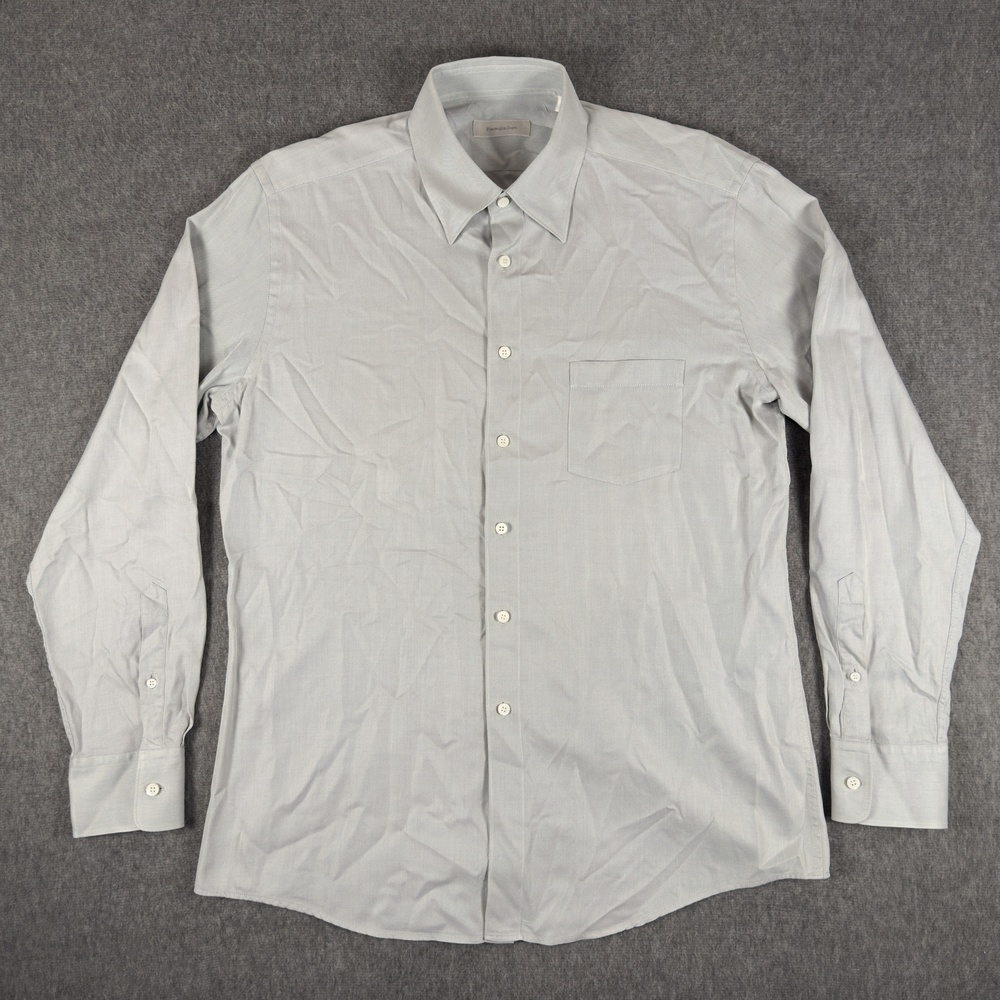 Ermenegildo Zegna Dress Shirt Mens L Gray Twill Long Sleeve Cotton Romania